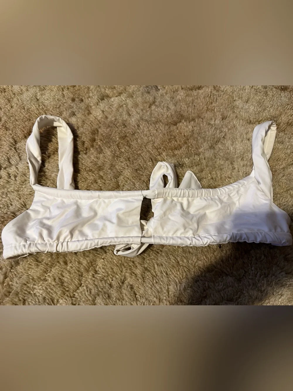 Frankie's Bikinis White willow ruched Bikini Top